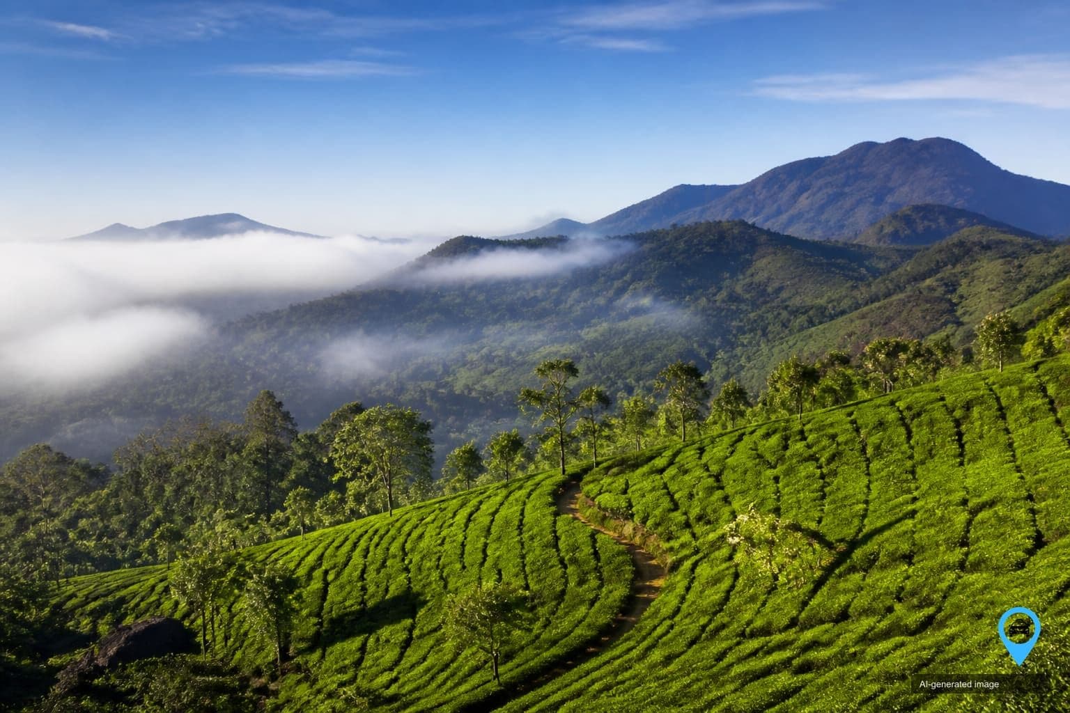 Rolling tea plantations and misty hills in Munnar, Kerala — Coimbatore to Munnar one way drop taxi