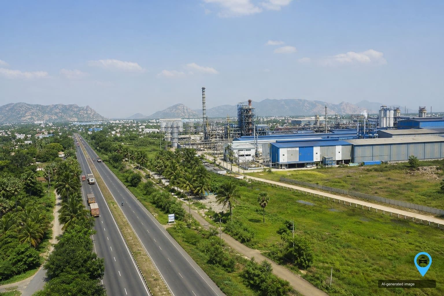 Industrial highway corridor and factories near Ranipet — Vellore to Ranipet one way drop taxi