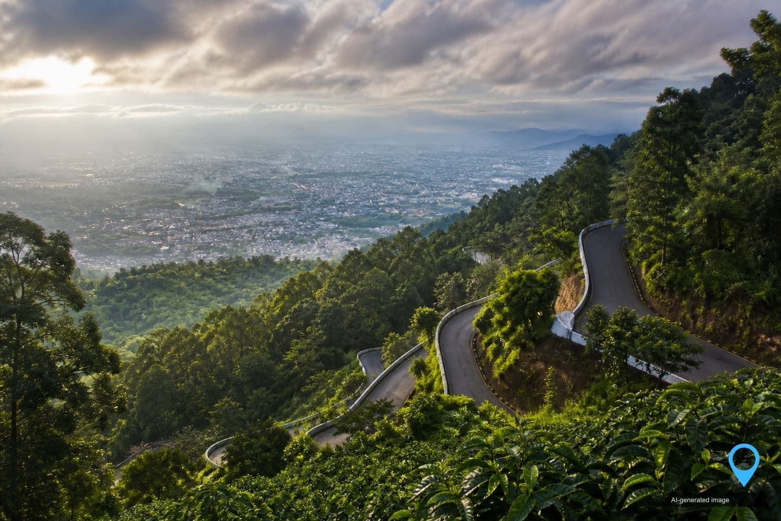 Yercaud ghat road winding above the Salem city valley — Drop You Taxi one way drop taxi in Salem