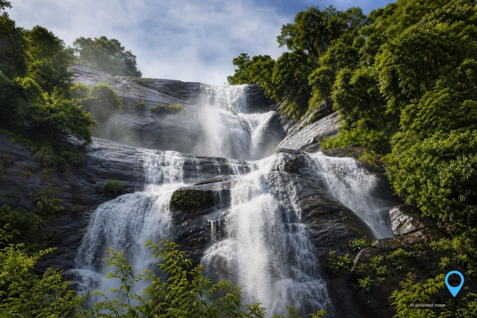 Courtallam waterfalls cascading through the Western Ghats near Tirunelveli