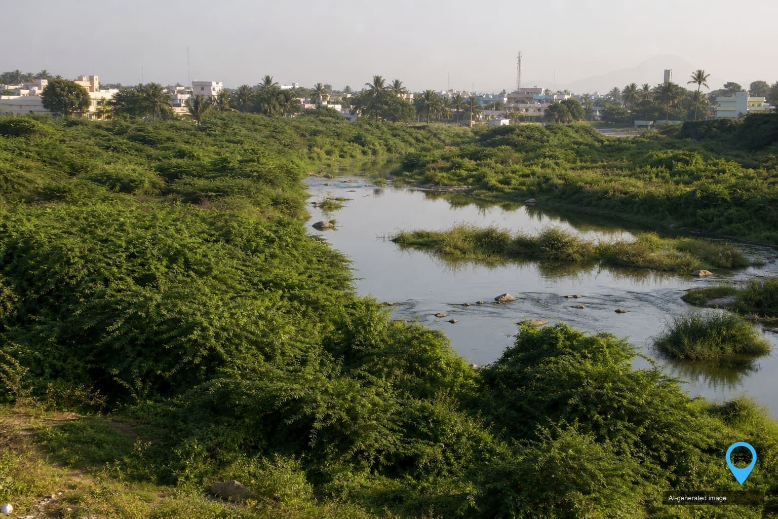 Noyyal river landscape near Tiruppur on a one way taxi route